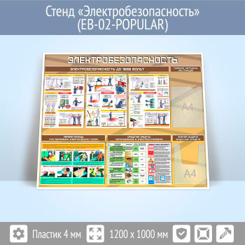 Стенд «Электробезопасность до 1000 вольт» с плоским и объемным карманами (EB-02)
